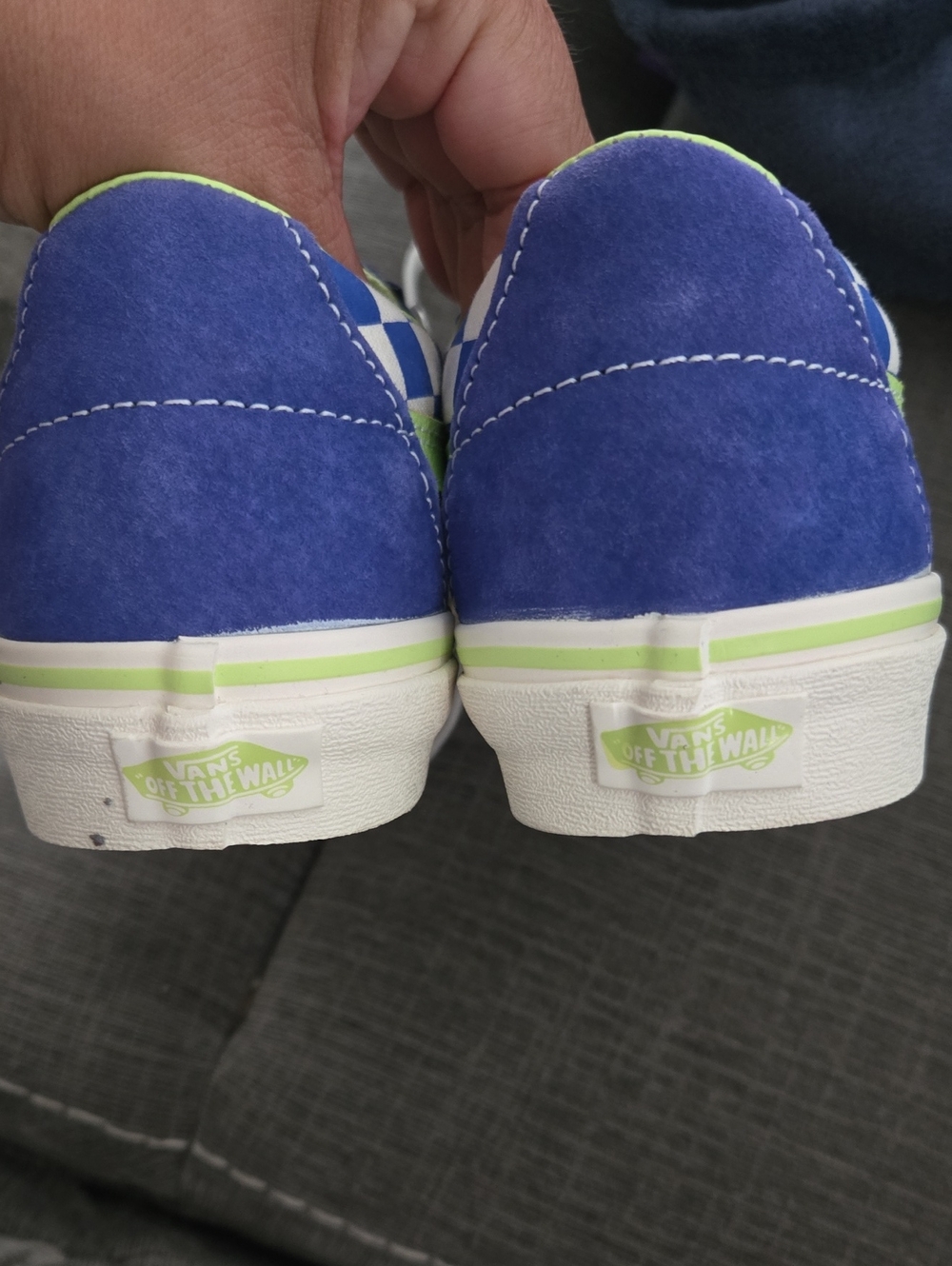 Vans Checkerboard Low-Top Sneakers in Blue and Lime - Picture 2 of 7
